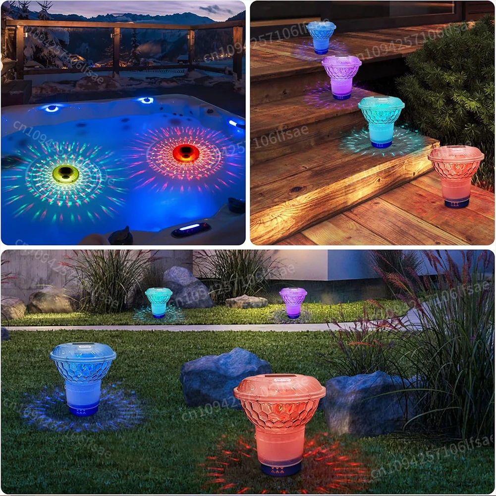 Solar Powered Adjustable Pool Chlorine Dispenser with Colorful Lights Floating Pool Chlorine Dispenser Chlorine Tablet Floater