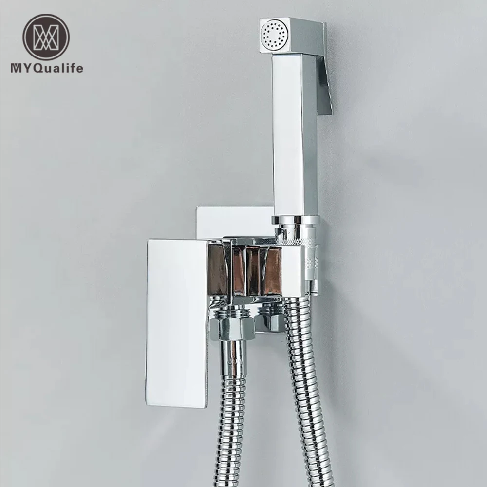 Chrome Shower Tap Bidet Faucet Washer Mixer Muslim Shower Ducha Higienica Cold & Hot Water Mixer Crane Square Shower Spray