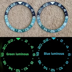 30.5-38mm Blue/ Green Luminous Watch Bezel GMT Chapter Ring Curvature Aluminum Watch Inserts Modified Accessories (Black Green)