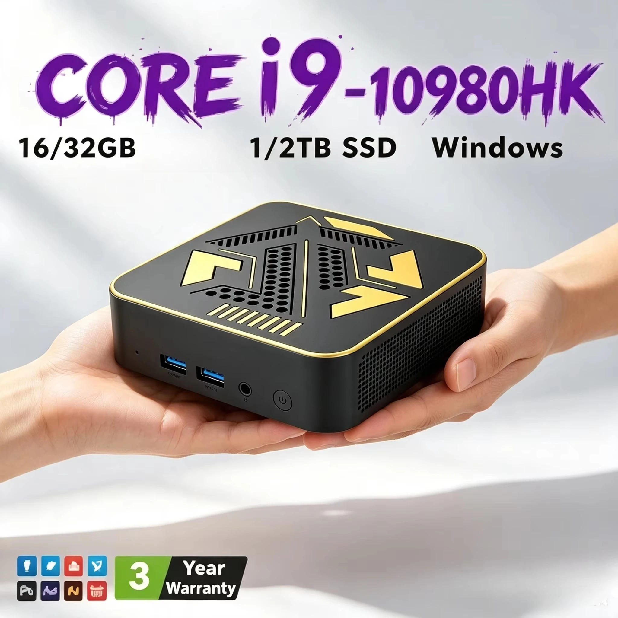 ミニpc-intel-i9-10980hk、小型フォームファクター、16gb-ram、1tb-ssd、wi-fi-bt52、m2-nvme、高性能ゲーミングシステム、超低消費電力、静音設計。