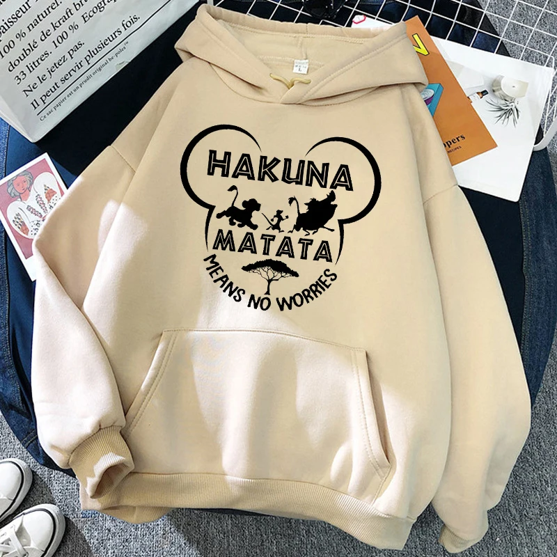 Harajuku Fashion Retro Hoodie Anime Hakuna Matata Disney Lion King Sweatshirt Plus Size Women\'s Casual Hoodies