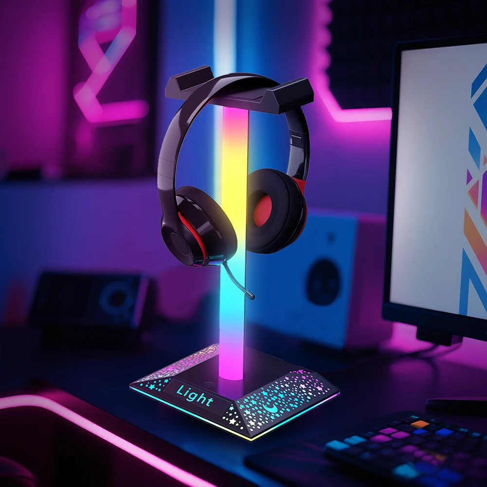 KANTUTOE Supporto per cuffie da gioco con luce a LED Luci USB RGBIC Supporto per cuffie da gioco Decorazione da gioco per accessori per sala giochi 2 pezzi