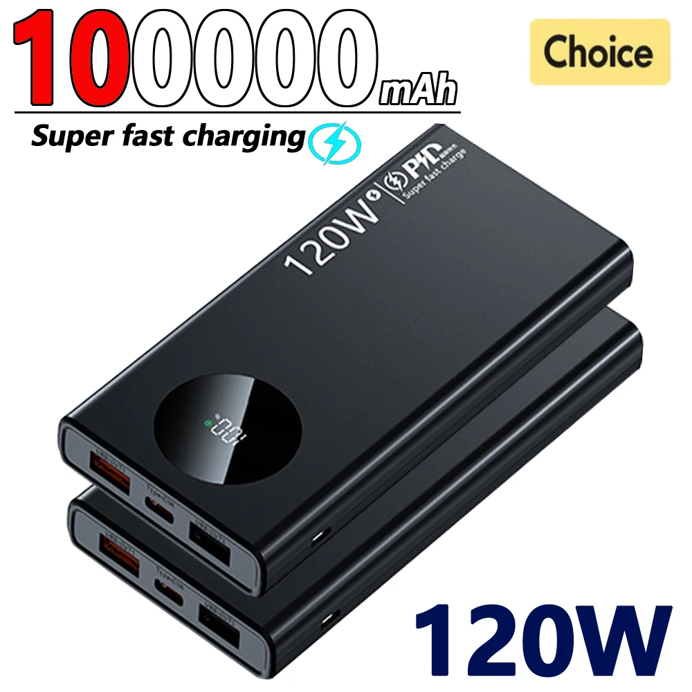 

120W Power Bank Fast Charging 100000mAh High Capacity Thin Light Portable Cell Phone Accessories For iPhone Xiaomi Spare Battery