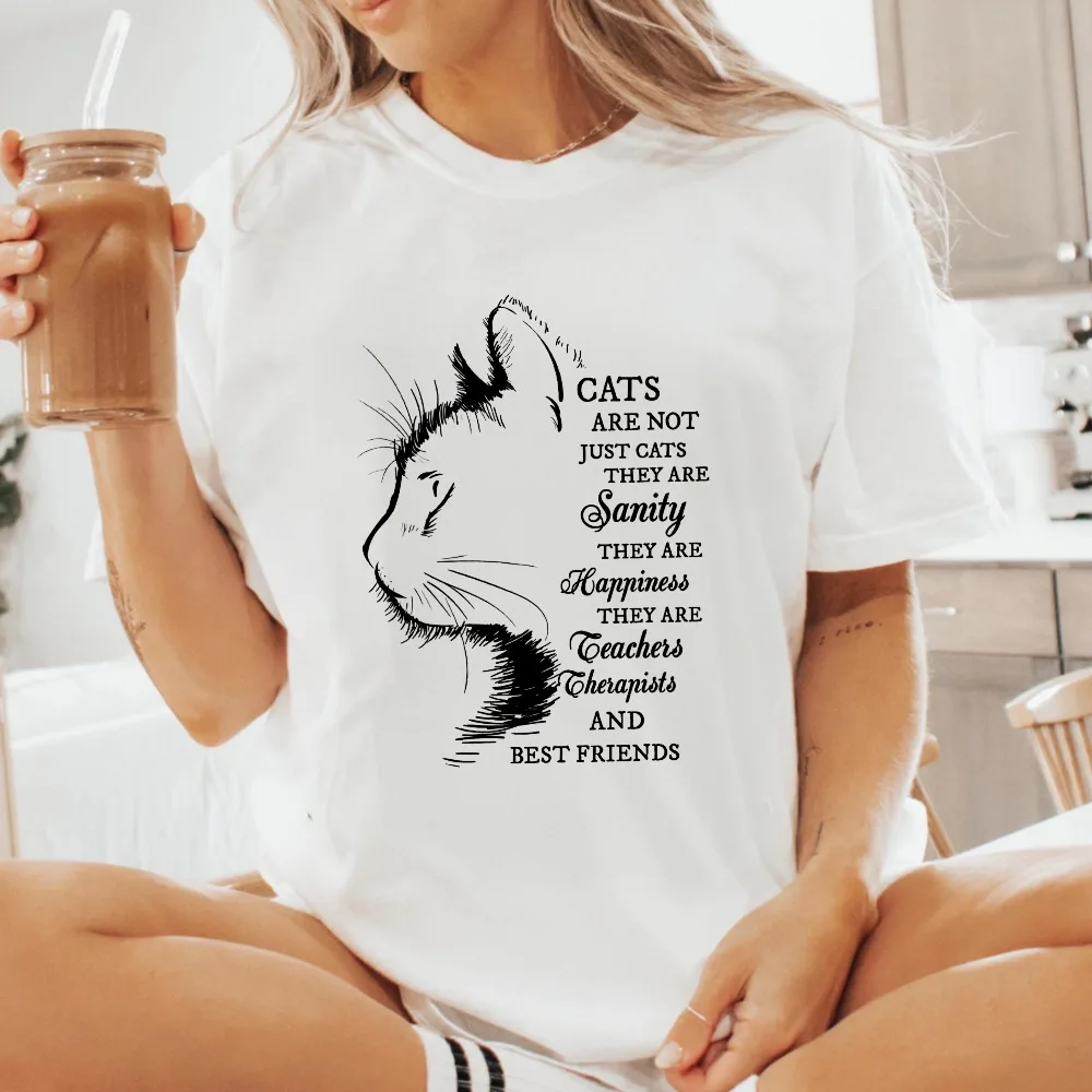 Cat Lover Inspirational Cotton Tee Positive Quote Gift For Cat Moms Funny Cat Mom Tshirt Crewneck Short-sleeve Women Tshirt