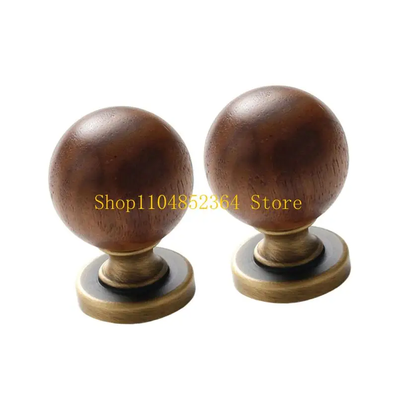 652F 2 قطعة الخشب الطبيعي والنحاس مقبض كابينة مقبض درج مستدير ديكورات المنزل مقبض تثبيت بسيط للأثاث والخزائن