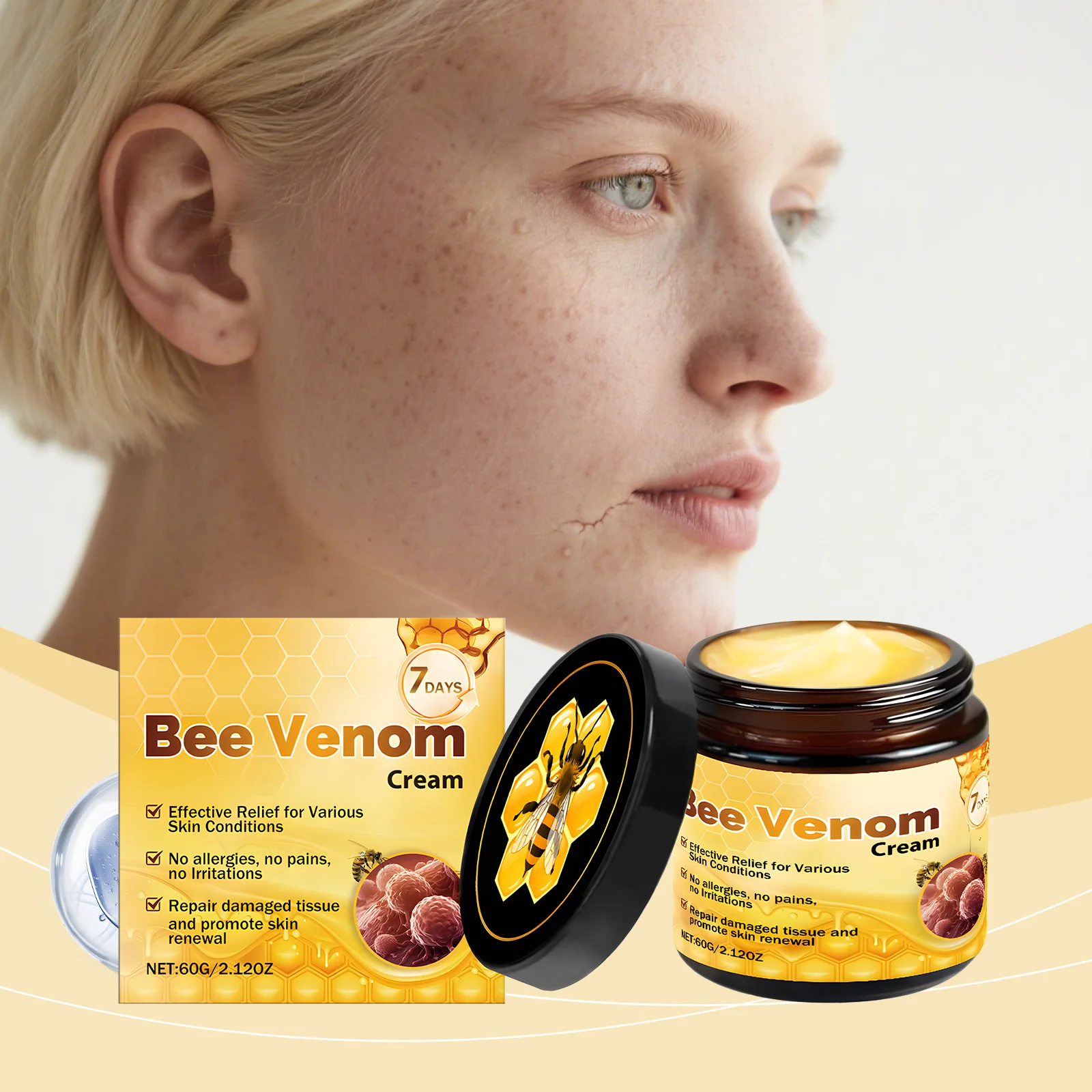 Bee Venoms Repair Cream Ointment to Remove Skin Blemishes Relieve Dryness Moisturizing Skin Soothing Salicylic Acid Cream 60g