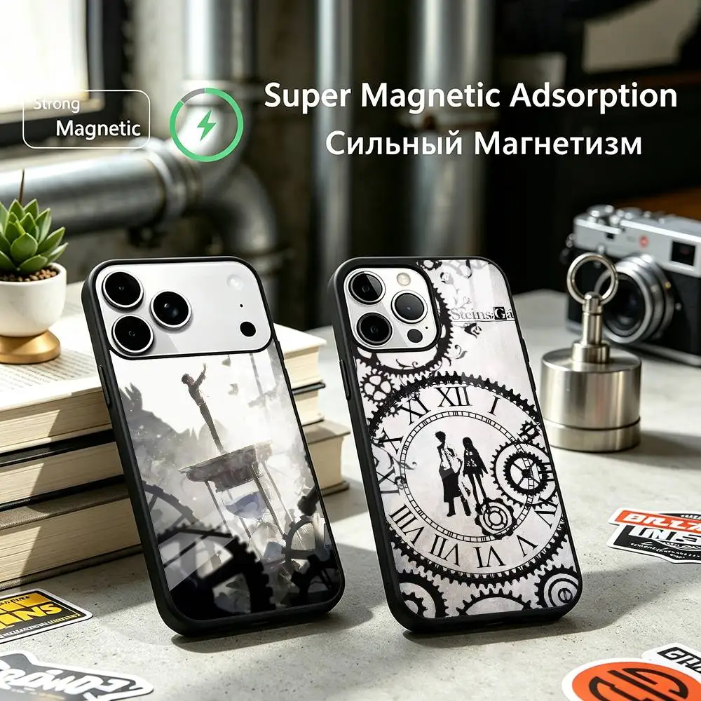 Steins G-Gate Anime Phone Case For iPhone17,16,15,14,13,12 Plus,Pro Supports Magnetic Wireless Charging
