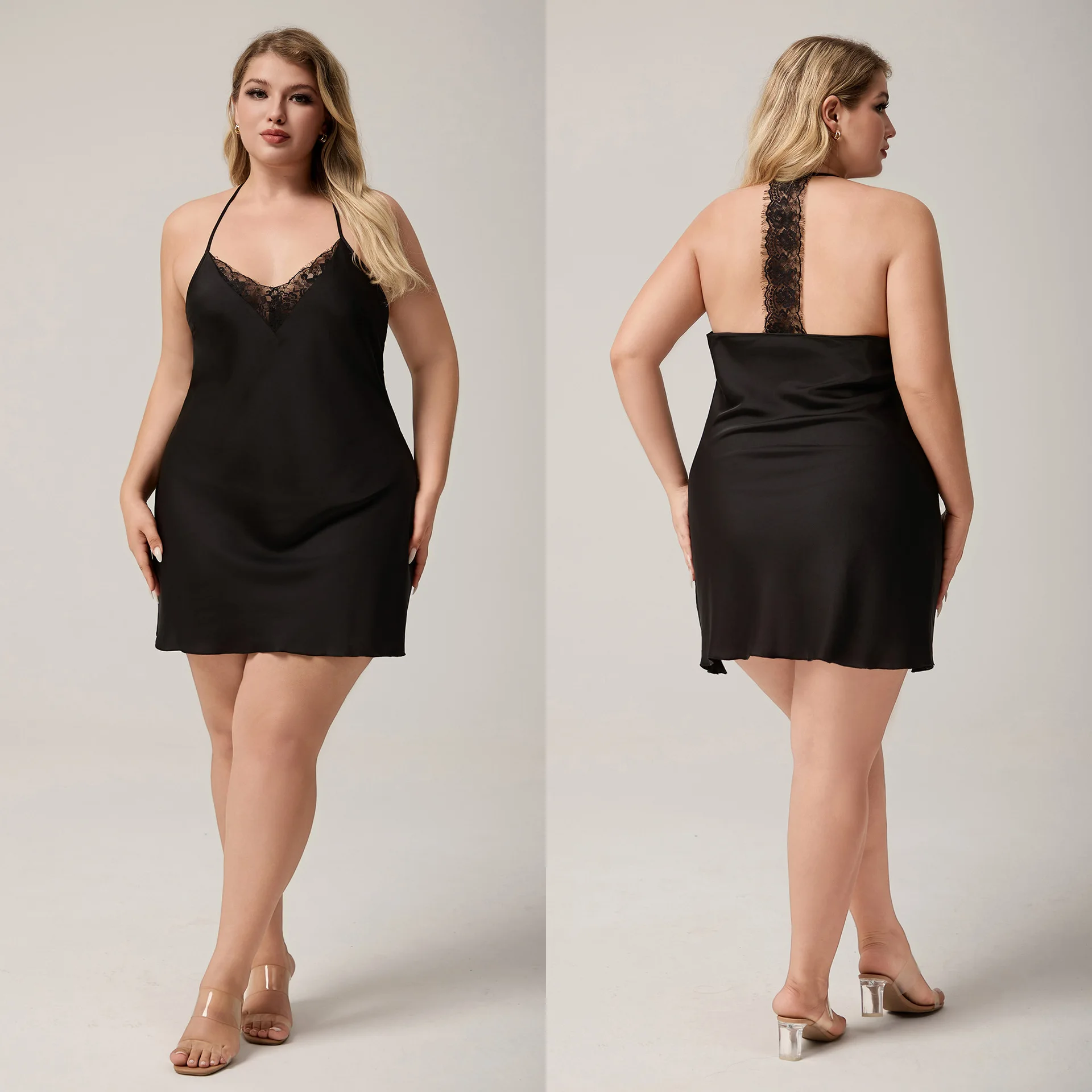

Sexy Solid Color Plus Size Sleepwear for Women Fashion Silk-like Suspender Nightgown Leisure Home Clothes
