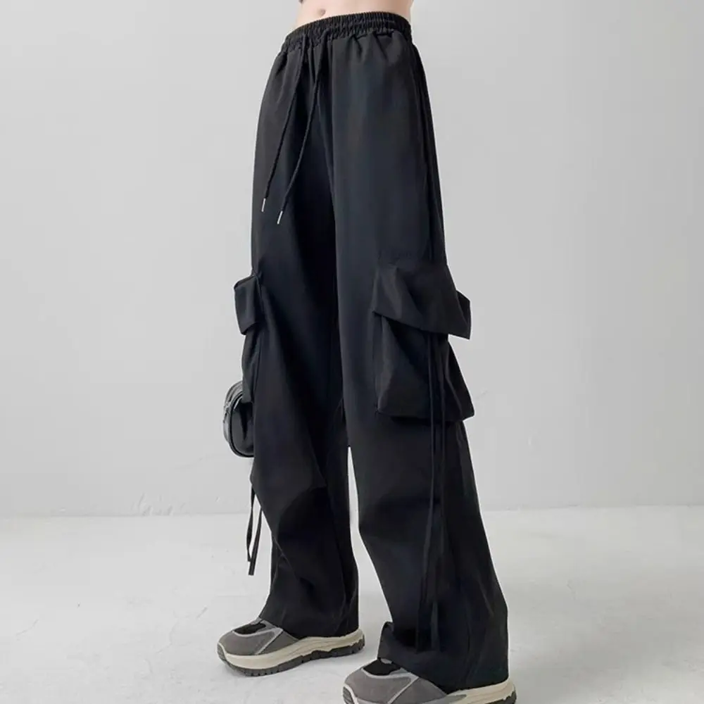 الرباط واسعة الساق Sweatpants متعددة جيوب المتضخم السراويل البضائع الفضفاضة عالية الخصر Y2K النساء ركض بنطلون الرقص