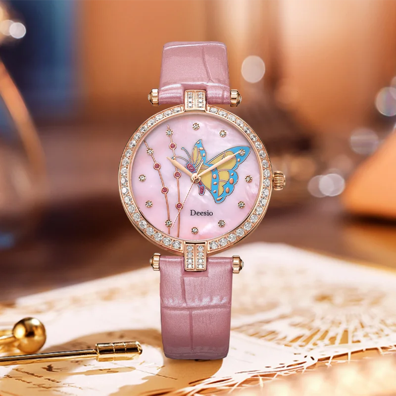 Deesio E2003B Luxury Band Women'S Quartz Watches High-End Butterfly Graphic Wristwatch Ladies Fashion Casual Watch For Wrist Y2k