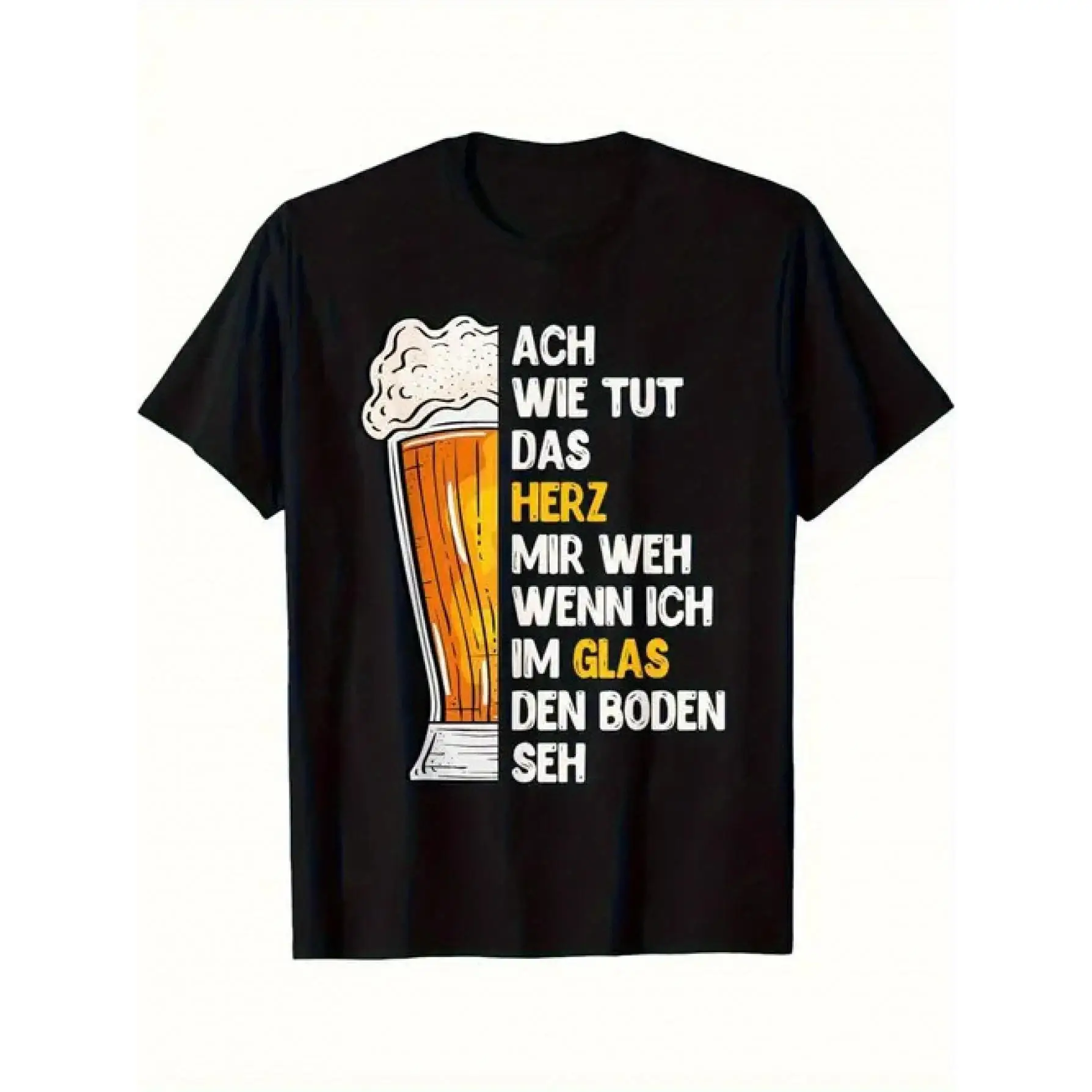 

Men's Funny German Beer Quote T-Shirt, "Ach wie tut das Herz mir weh" Graphic Top, Novelty Party Gift
