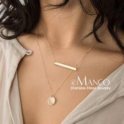 EManco 2 Pcs Layered Necklace Women Not Darken Pendant Necklace Real Stainless Steel Necklace Chokers Jewelry