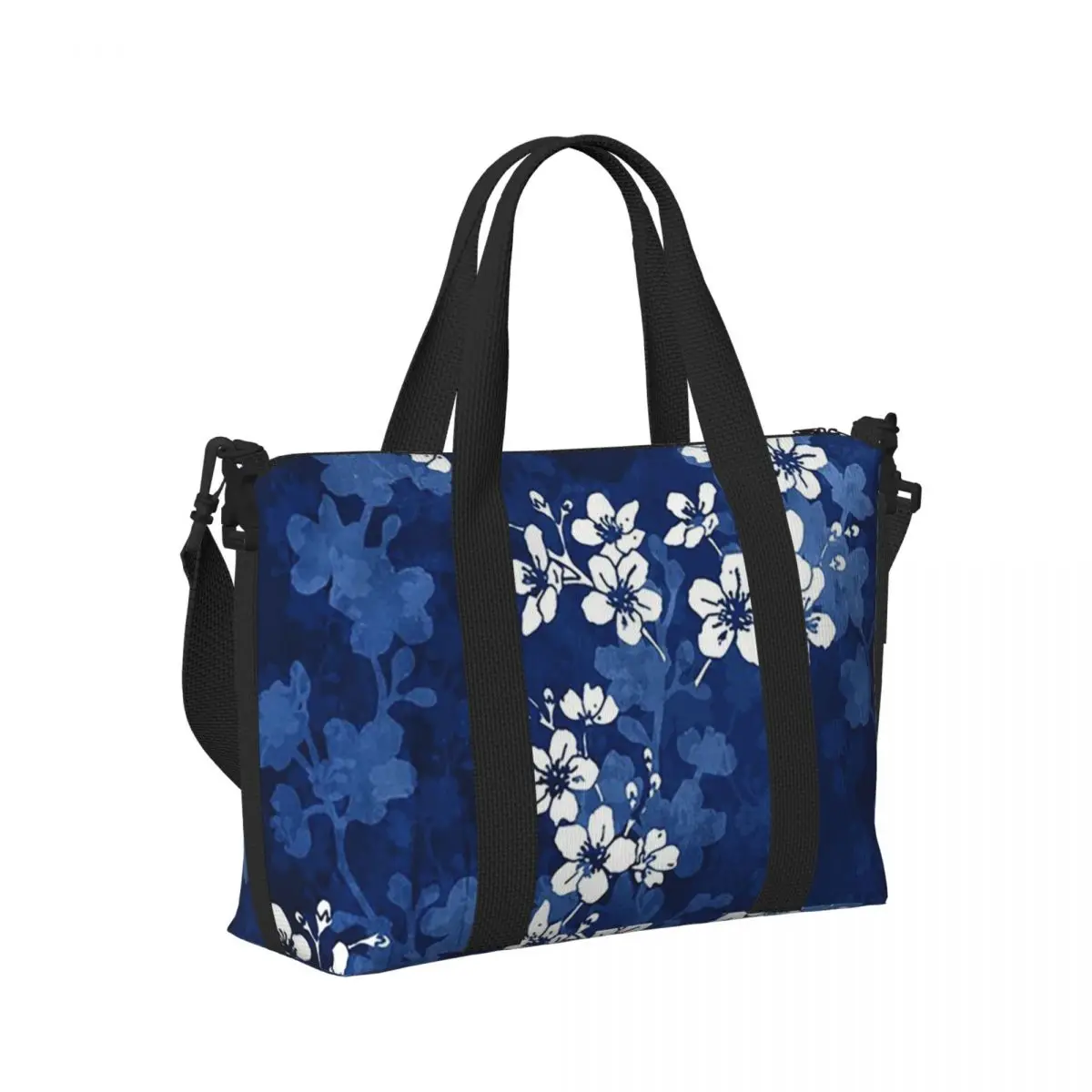 

Сакура Blossom In Deep Blue Пляжная дорожная сумка Большая вместительная сумка-тоут для спортзала Спортивная женская дорожная сумка для покупок