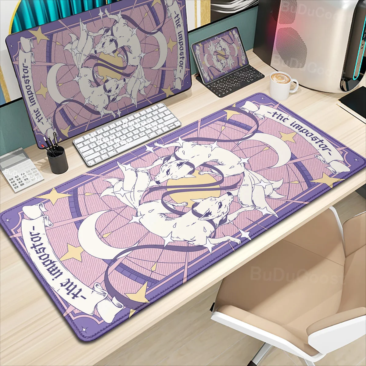 

Large Gaming Mousepad Kawaii Japan Fox Desk Mat XXL Gamer Keyboard Office Long Table Pad Accessories Rugs For Cute Girl Bedroom