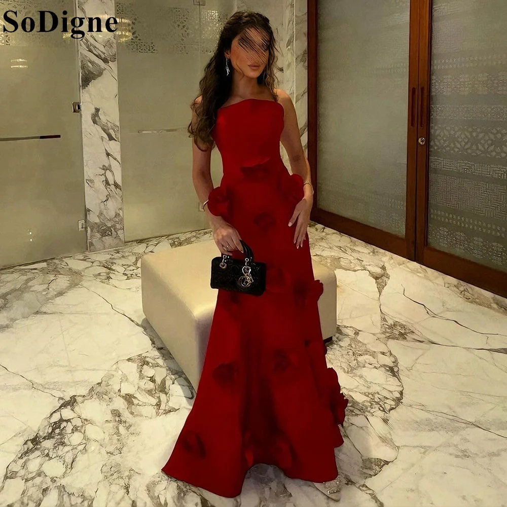 SoDigne Sexy Strapless Mermaid Evening Dresses with 3D Flowers Appliques 2024 Party Prom Gown for Women Bespoke Occasion Dress