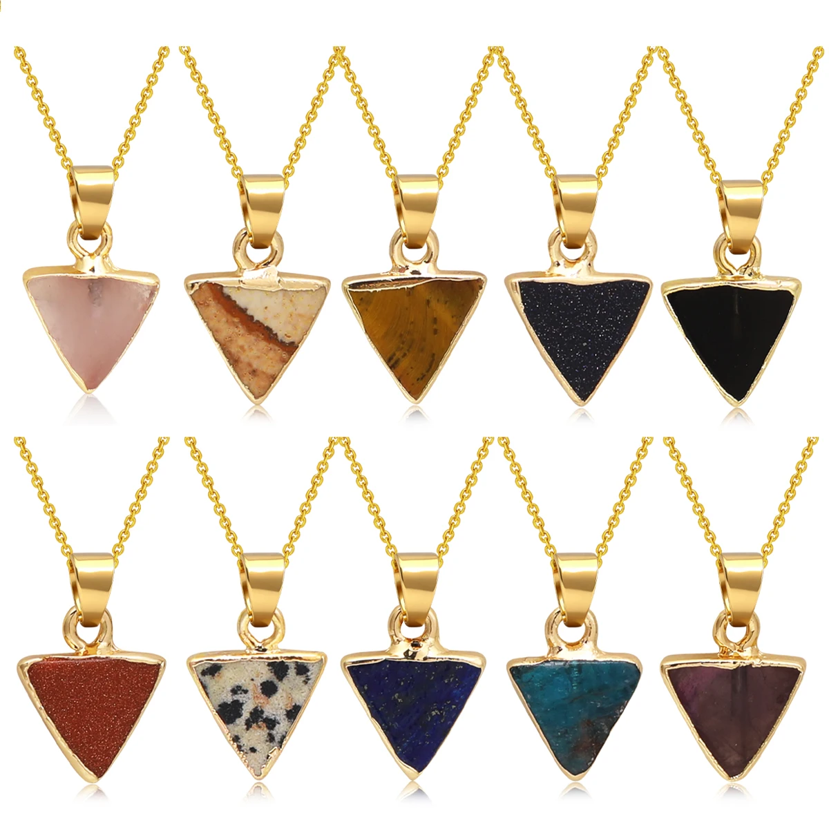 

Natural Stone Women's Stainless Steel Necklace Triangle Gem Rose Quartz Lapis Lazuli Pendant Necklace Fashion Must Have