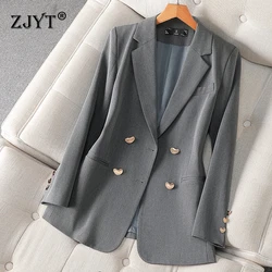 ZJYT Double Breasted Women's Blazers Coat Jacket New Autumn Outerwears Elegant Casaco Feminino Casual Plus Size Korean Style