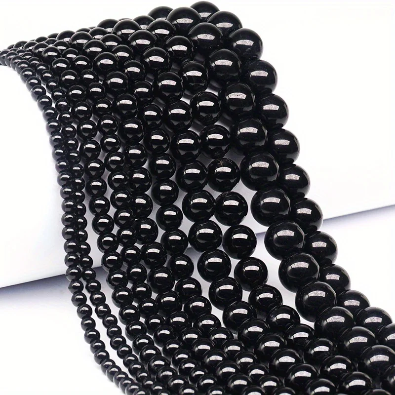 1 Strand Natural Stone Black Obsidian Beads Smooth Round Loose Spacer Bead For Jewelry Making Diy Necklace Bracelet Accessory