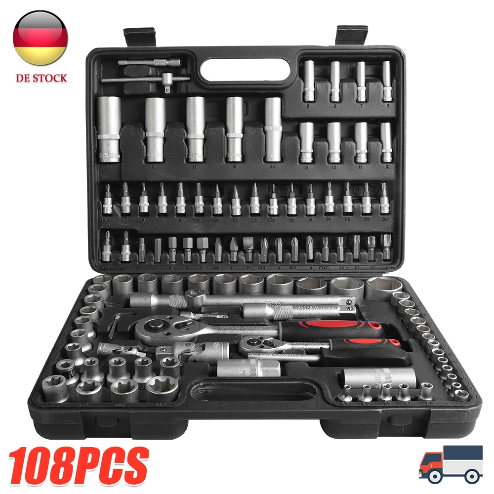 Hazet 108pcs Ratchet Socket Wrench Set Car Repair Tool Torque Wrench Combo