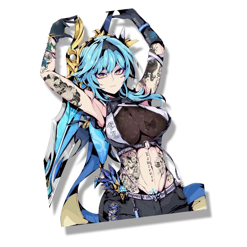 

EARLFAMILY Street Punk Eula Fanart Car Sticker Anime Genshin Impact Sketch Waifu Decal Cartoon Peeker Girl Stickers Car Wrap