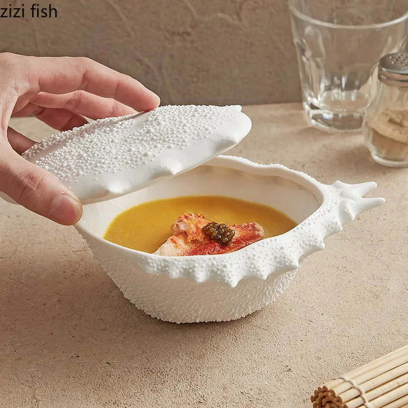 

White Ceramic Crab Bowl with Lid Soup Bowl Noodle Bowls Fruit Plate Salad Bowl Snack Plate Dessert Bowls Dinner Plates Dishes