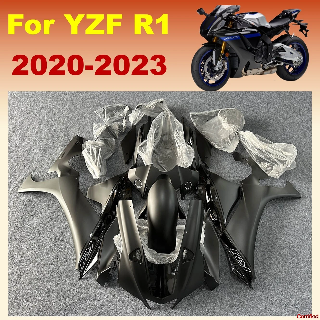 Plastic Fairing Kit ﻿for Yamaha YZF R1 2020 2021 2022 2023 YZFR1 20 21 22 23 YZF-R1 Matte Black Bodywork