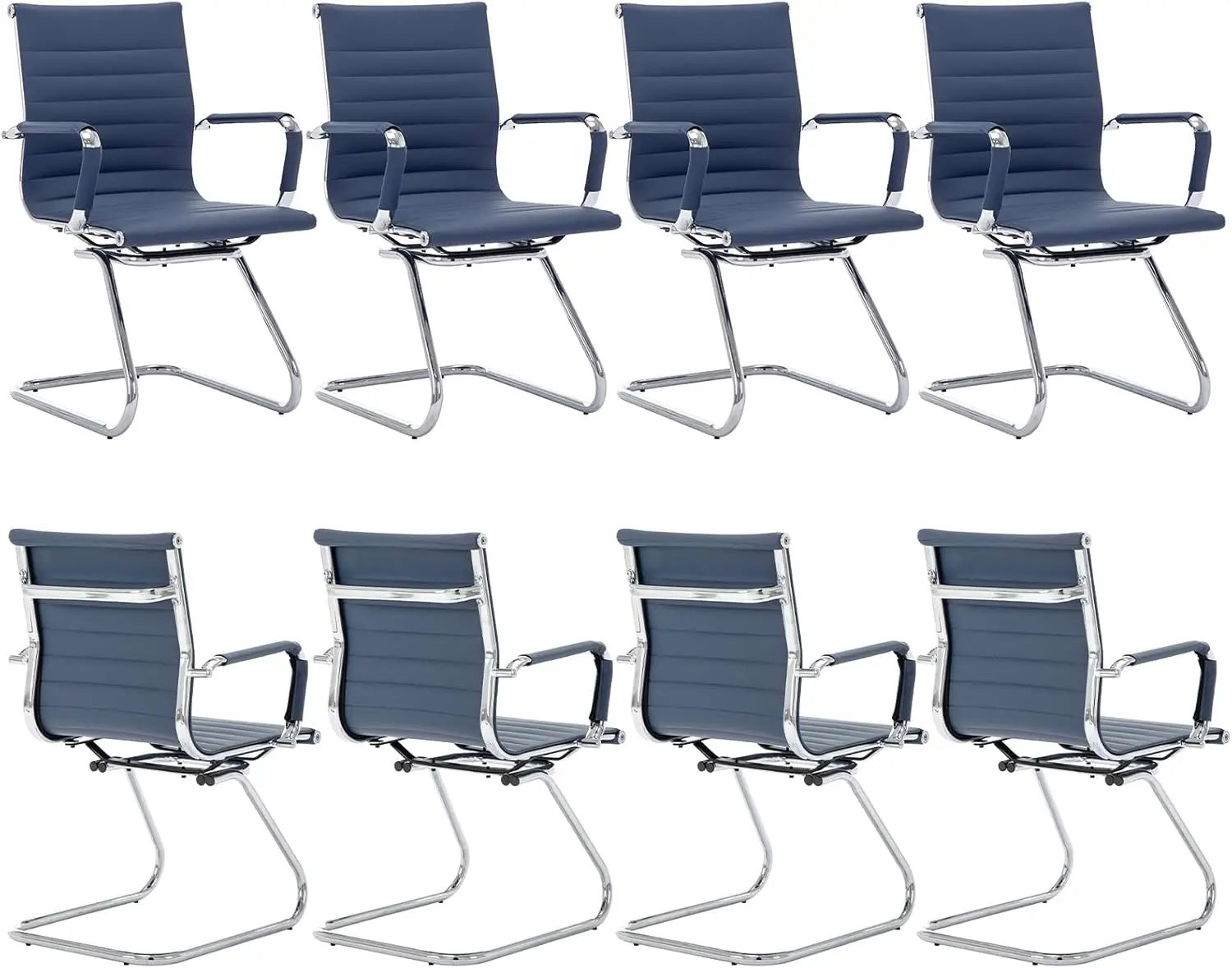 

Office Reception Guest Chairs Set Of 8 Mid Ba Pu Leather Metal Leg Sled Base Conference Reception Room Chairs With A (Navy