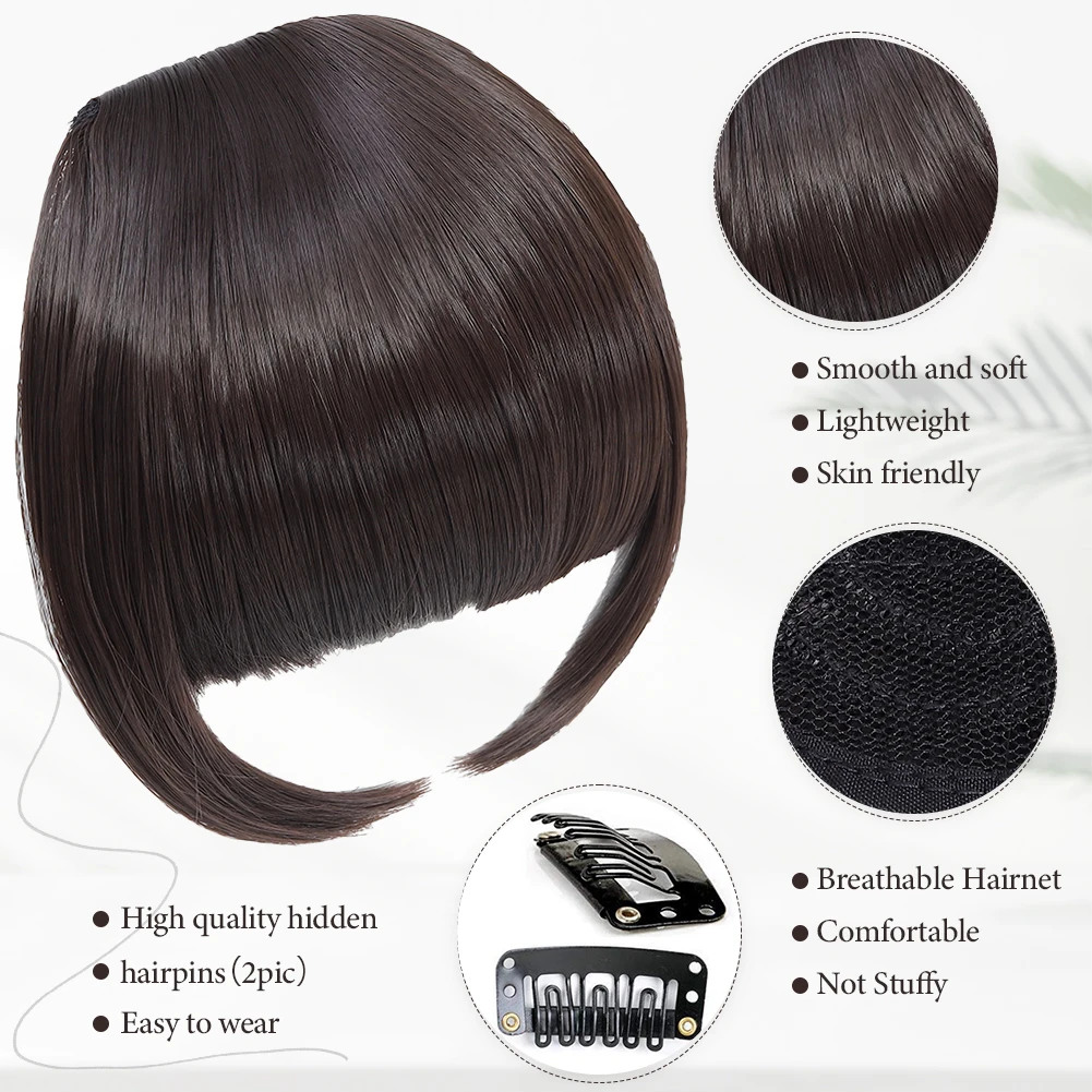 Clip In Pony Premium Synthetische Pony Hair Extensions Nep Pony Franje Met Tempels Platte Nette Voorkant Haarstukken Voor Vrouwen Meisjes