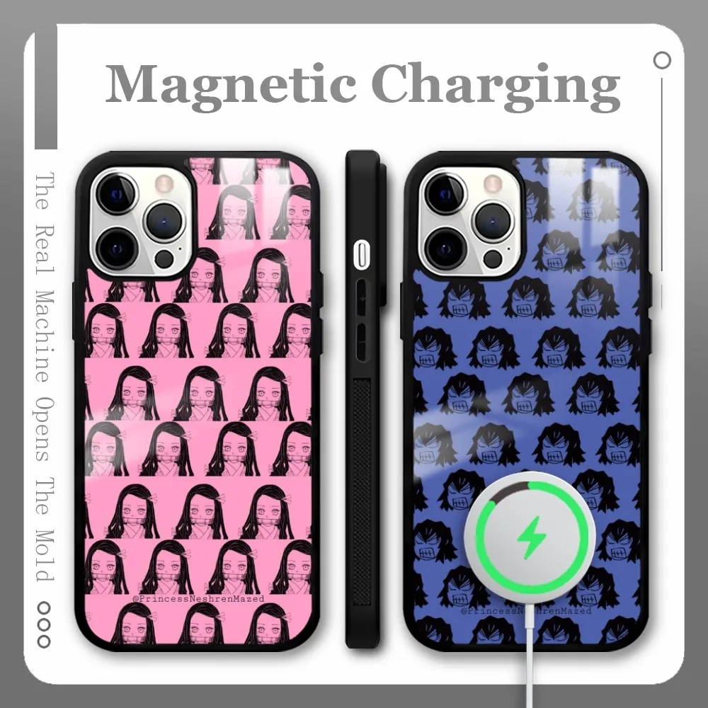 Japan Anime D-Demon Slayer Phone Case For IPhone 16 15 14 13 Pro Max Plus Mini Magsafe Mirror Wireless Magnetic Cover