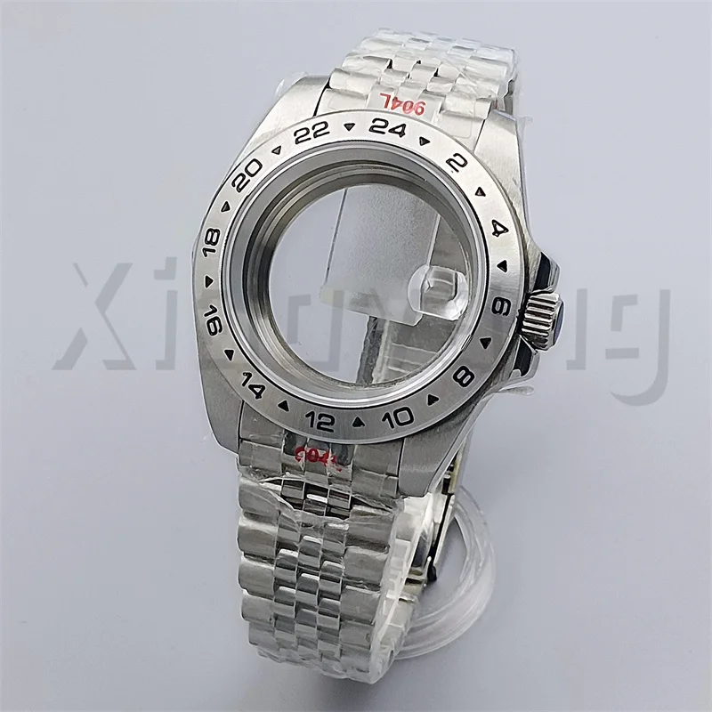 40mm Watch Case 24 Hours Fixed Bezel Sapphire Glass Solid 904L Stainless Steel Bracelet Fit NH34 NH35 NH36 NH38 ETA2824 PT5000