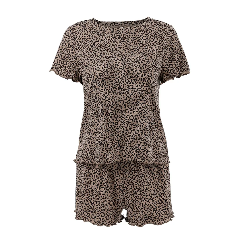 2025 New Fashion Printed Leopard Print Home Clothes Summer Round Neck Short Sleeve Shorts Women's Pajamas