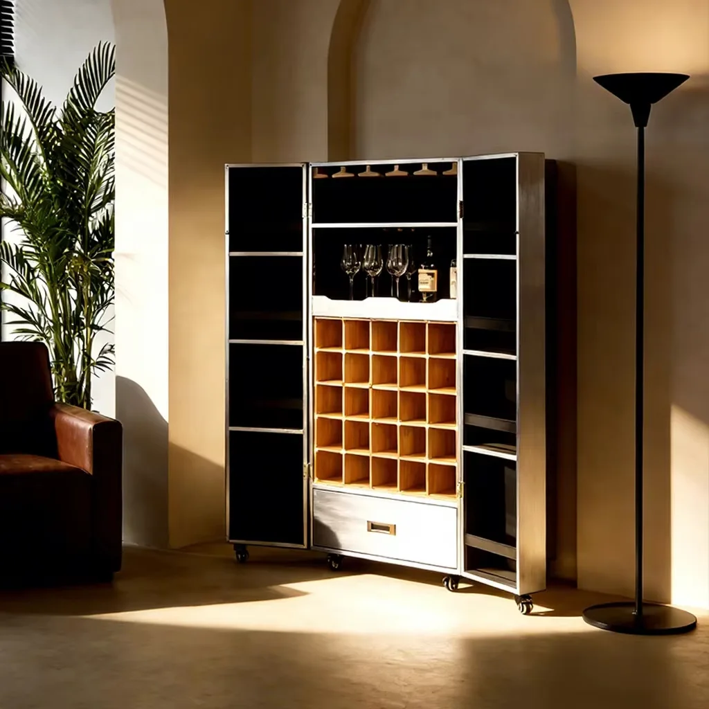 cabinet American aluminum solid wood frame large capacity living room cabinet disco bar wine display area cabinet