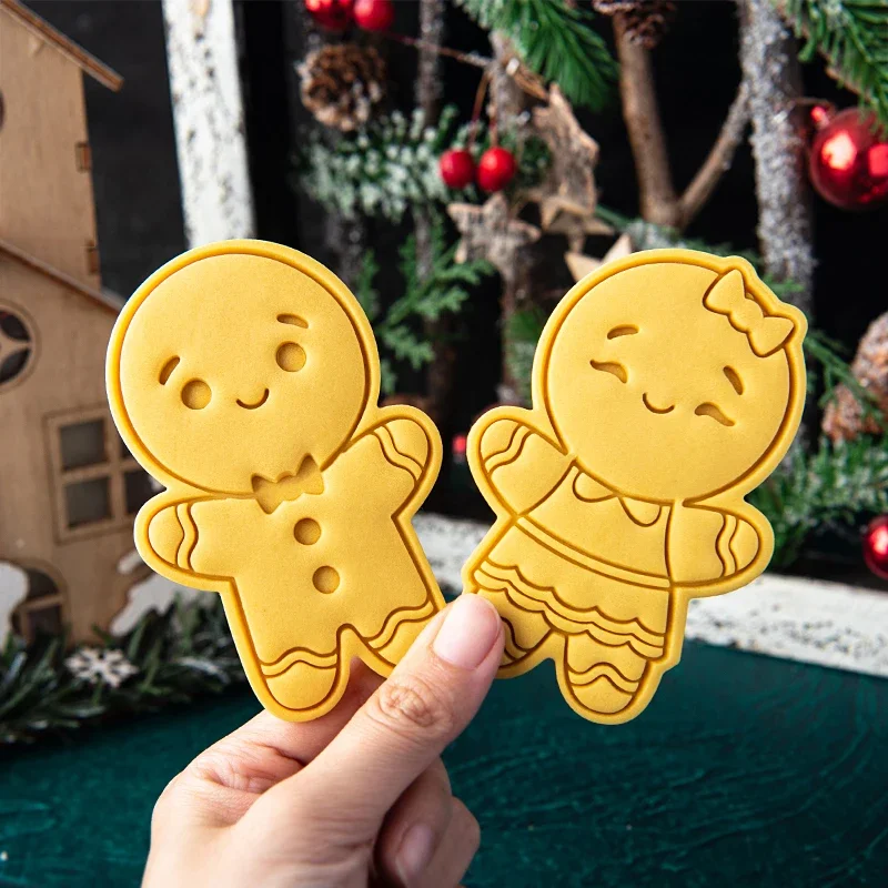 Large Cartoon Gingerbread Man Girl Cookie Mold Merry Christmas Gift Fondant Cookie Embosser Stamp Baking Cake Decorating Tools