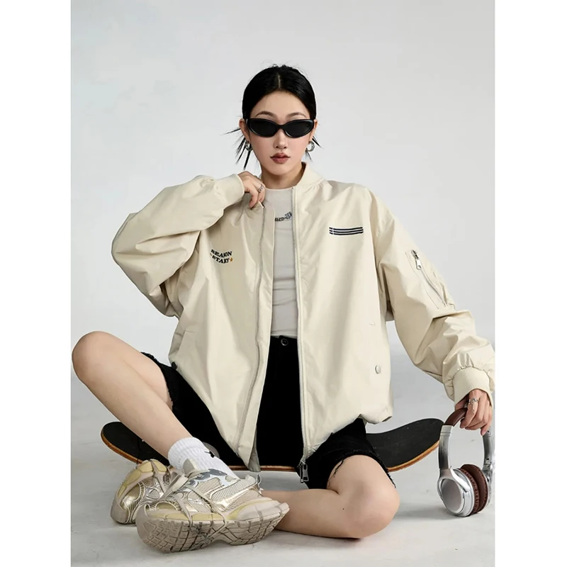 

Bomber Jacket Women Y2k American Vintage Zipper Coat Clothing Windbreaker Military Outerwear Hip Hop Baseball Jacket Woman