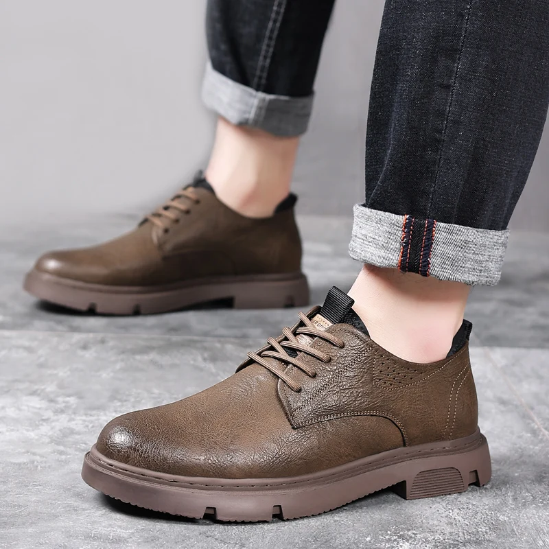 

Luxury Brand Quality Leather Sneakers Casual Men's Outdoor Shoes Mens Thick Soled Shoes Men Designer Lace-up Oxfords Shoes Men