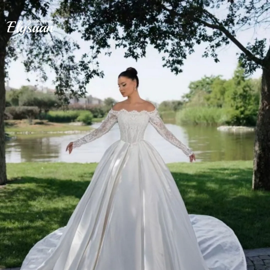 

Кружевные свадебные платья с открытыми плечами по индивидуальному заказу, элегантное свадебное платье трапециевидной формы со шлейфом, женские стильные платья невесты