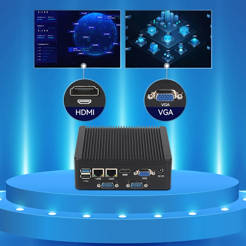 Inter Celeron N2840/J2900 كمبيوتر صناعي صغير يدعم كمبيوتر Linux WiFi مع 2xLAN 4xRS232 6xUSB 1xHDMI 1xVGA Windows10 جاهز