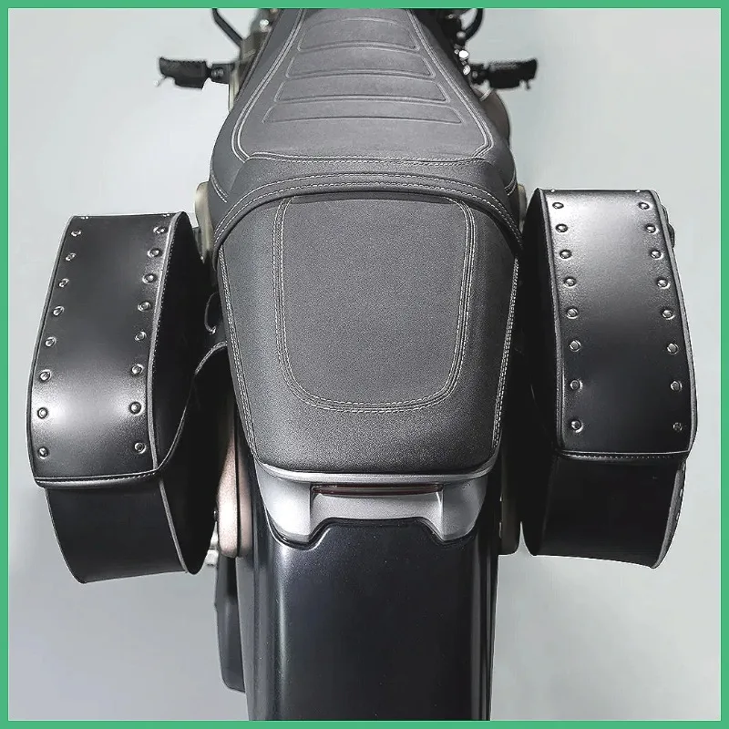 1 Pair Retro Motorcycle Side Case with Combination Lock for Harley, PU Leather Throwover Saddlebags Vintage Punk Biker Accessory