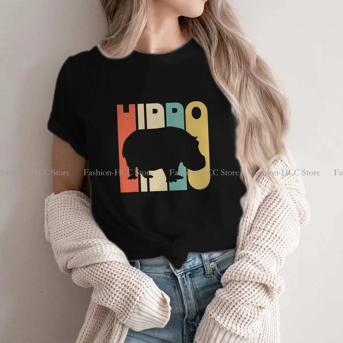 Hippo Polyester TShirt for Women Vintage Humor Casual Sweatshirts T Shirt Novelty Trendy