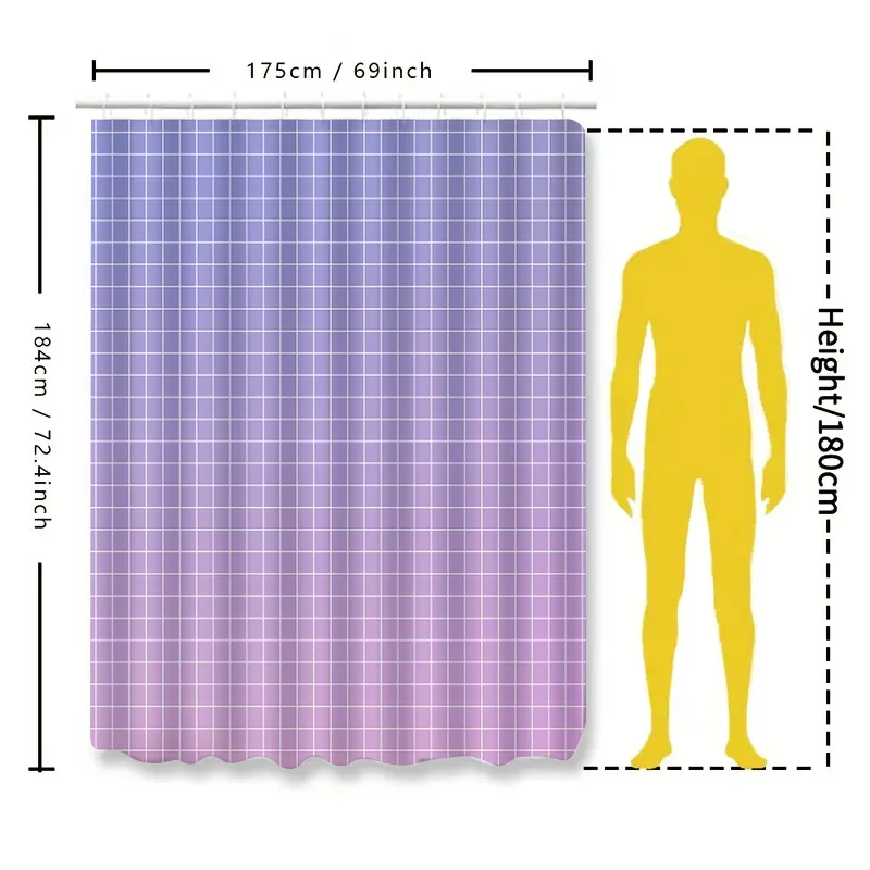 ‌Stylish Purple Grid Waterproof Shower Curtain Modern Bathroom Decor Water Repellent Fabric Easy to Clean with Hooks Included
