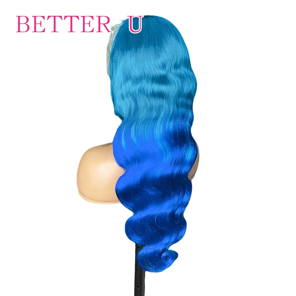 الجسم موجة أومبير الأزرق 13x6 الدانتيل أمامي خصلات الشعر المستعار الإنسان قبل قطعها الشعر البرازيلي لونين 13x4 الدانتيل شعر مستعار أمامي للنساء #4
