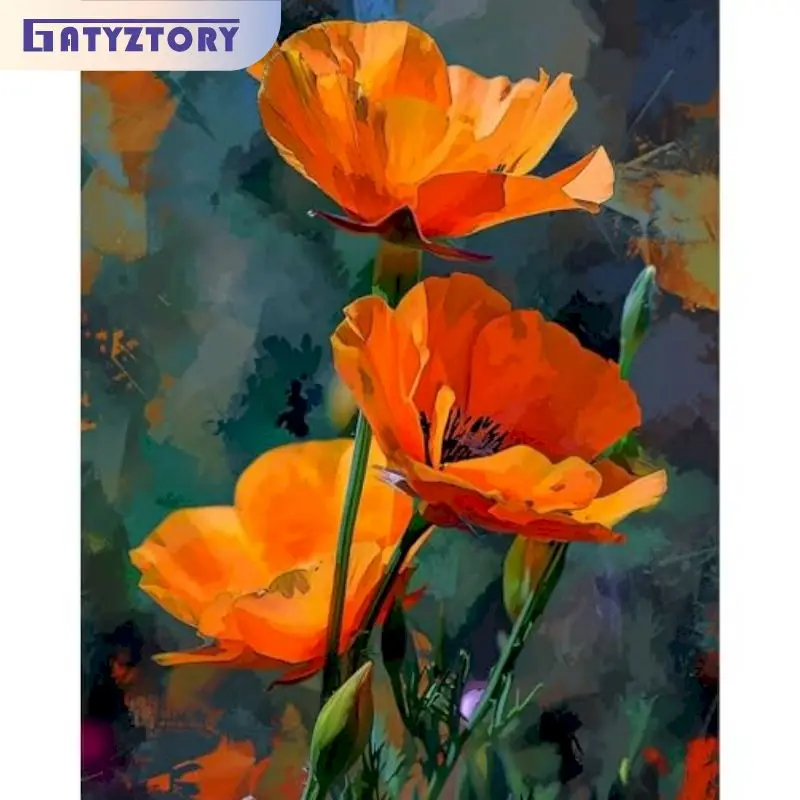 

GATYZTORY Frame DIY Painting By Numbers Orange Flowers 60x75cm Wall Art Picture Canvas By Numbers Diy Gift For Home Decoration