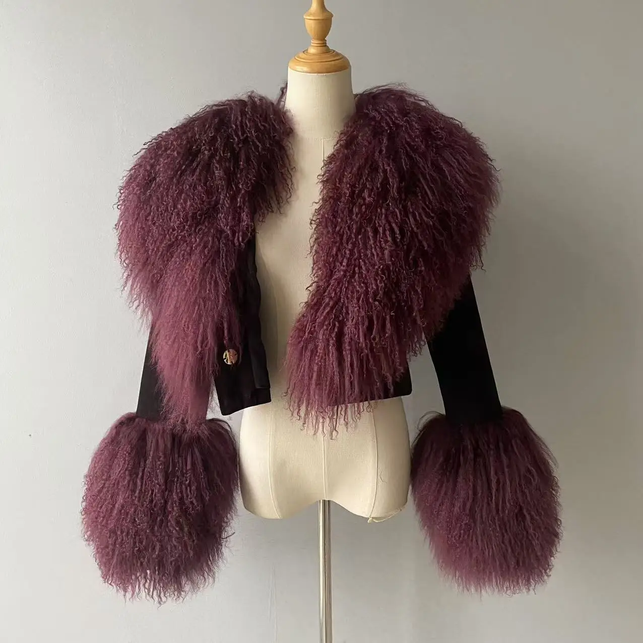 Jxwatcher Giacca da donna in vera pelle scamosciata con grande collo di pelliccia di pecora mongola Lady Winter Fashion Cappotto corto Cappotti corti in pelliccia di agnello Nuovo