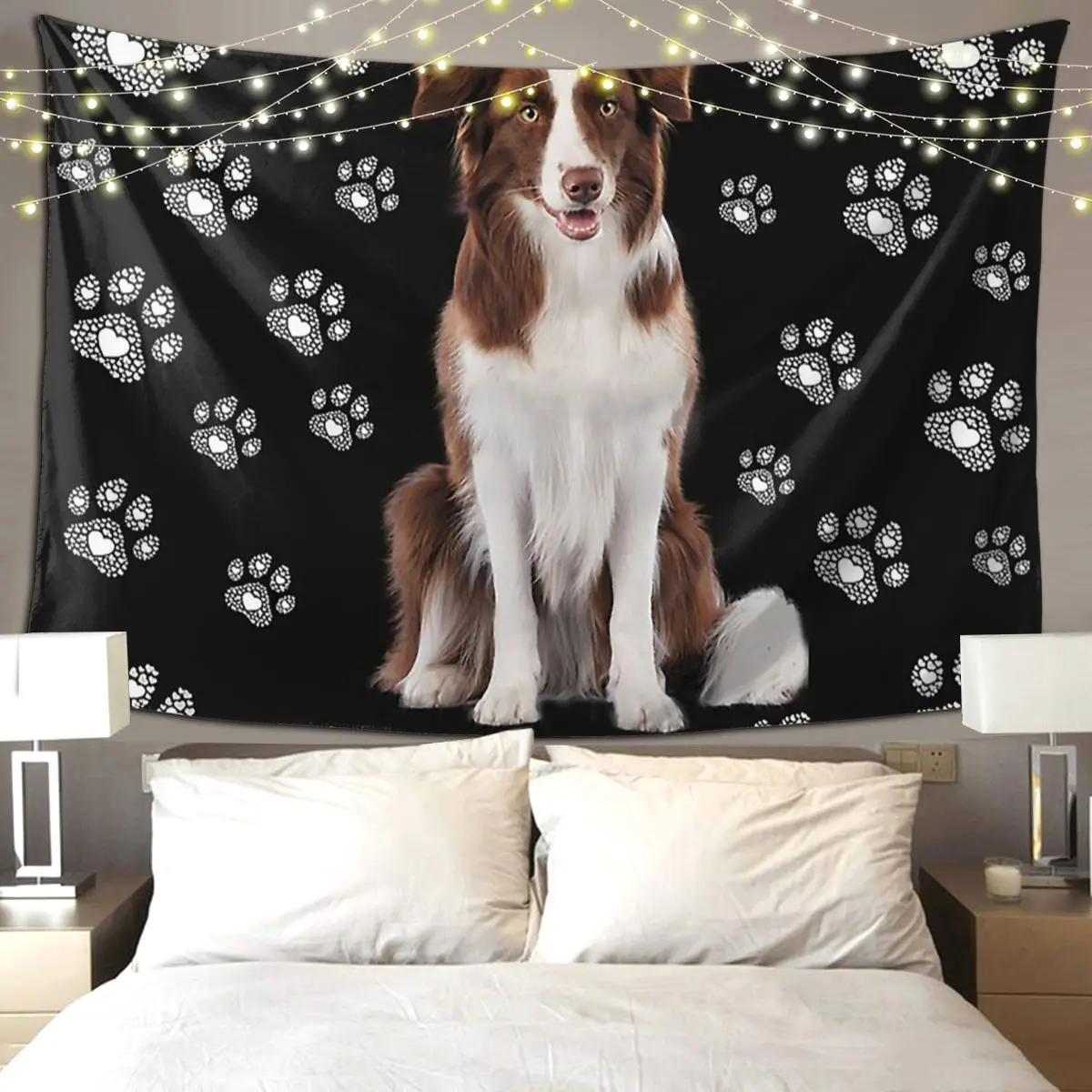 Border Collie Tapestry Art Wall Hanging Aesthetic Home Decoration Tapestries for Living Room Bedroom Dorm Room