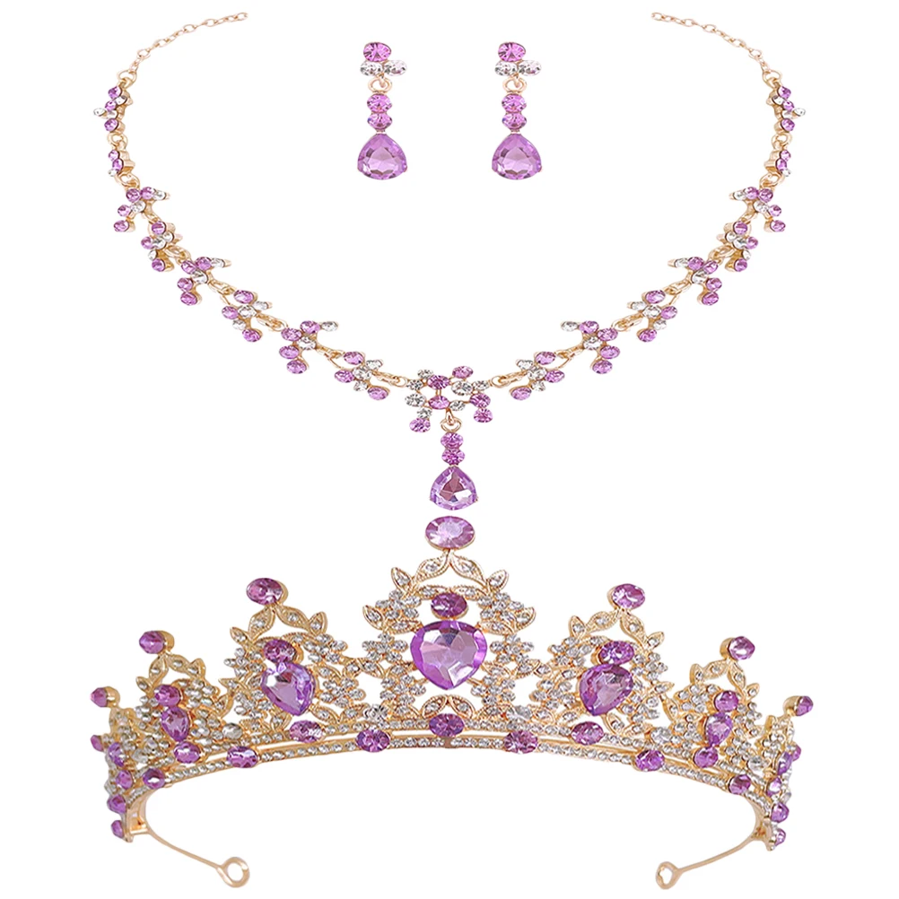

1 set Bride Crown Necklace Earring Set Tiaras for Women Princess Jewelry Wedding Accessories Bridal Tiara Elegant Design Durable