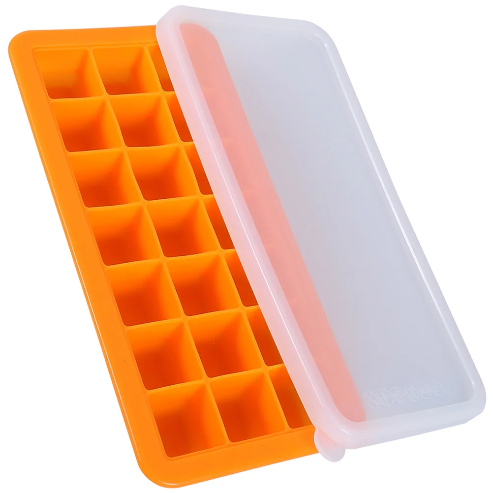 

21-Grid Silicone Ice Cube Trays with Lids Creative Food-Grade Silicone Mold for Bars Kitchens Beverage Liquid (Orange)