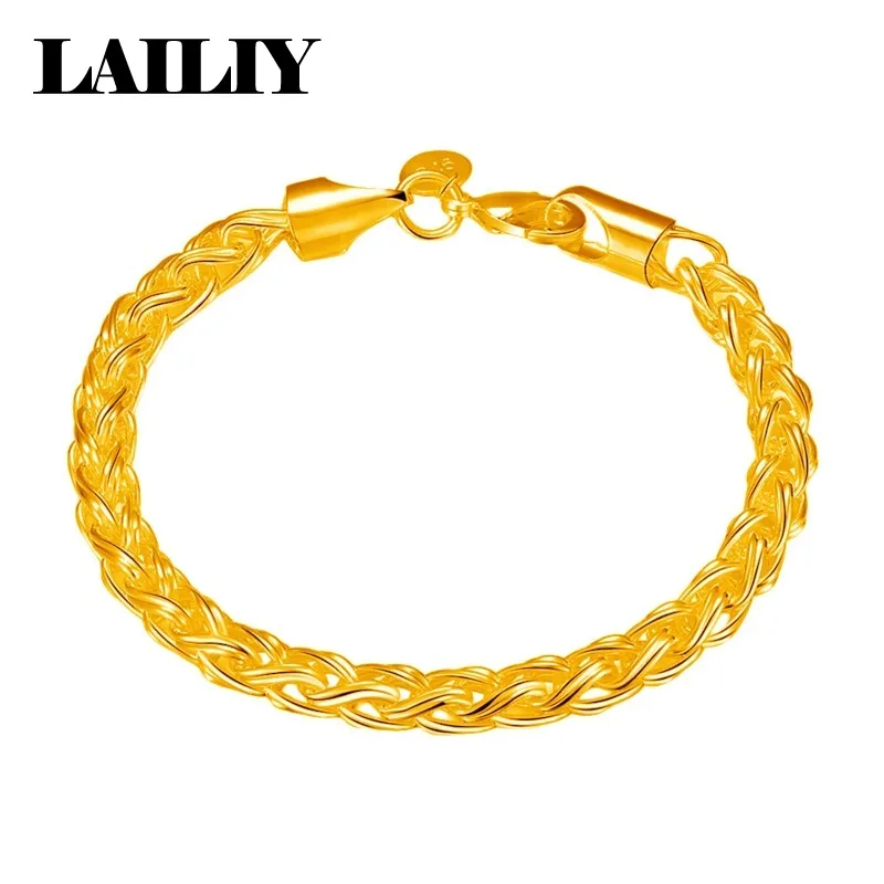 LAILIY925 Sterling Silver 18K Gold Dragon Bone Twisting Lantern Bracelet for Men Women Fashion Jewelry