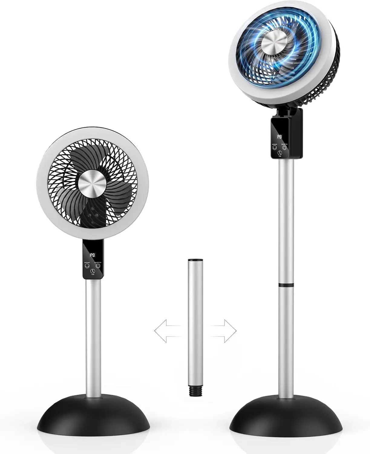 

Portable Standing Fan with 10000mAh Battery, 90°+120° Oscillation, Adjustable Height, 8 Speeds & Timer for Bedroom