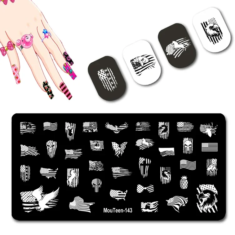 National Flag Nail Stamping Plate Mouteen-143 Flag Flying Eagle Stamping Plate Cartoon Figure Nail Stamp Plates #143