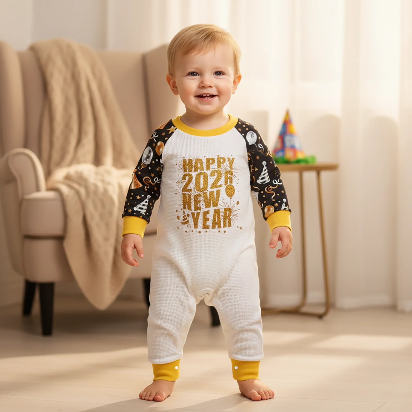 

Suefunskry детский новогодний комбинезон с буквенным принтом и длинными рукавами, круглым вырезом, полная длина, боди для мальчиков и девочек